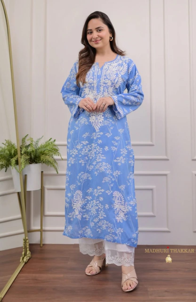 Chikankari Mul Mul Cotton Kurti (RA009)